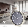 Nedis CLWA5226SS falióra, 30 cm átmérő, rozsdamentes acél, csendes szerkezet: óra, hőmérő, páratartamom mérő