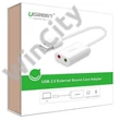 UGREEN Külső USB hangkártya, 15cm (fehér)