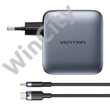Vention hálózati töltő 3x USB-C, 1x USB-A, (100W/100W/30W/30W/30W) (szürke) USB-C-USB-C kábellel (1m) (fekete)