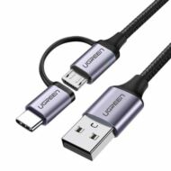 UGREEN 2 az 1-ben USB USB-C / Micro USB kábel, QC 3.0, 1m (fekete)