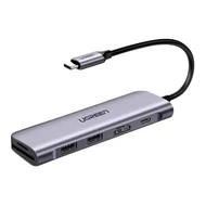 UGREEN CM195 6 az 1-ben USB-C adapter, 2x USB 3.0, HDMI, SD/micro SD, 100 W (szürke)