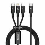 Baseus Rapid Series USB-C 3 az 1-ben kábel, mikro USB / Lightning / USB-C, 20 W, 1,5 m (fekete)