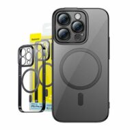 Baseus Glitter iPhone 14 Pro Átlátszó mágneses tok és üvegfólia (fekete)
