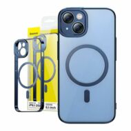Baseus Glitter iPhone 14 Átlátszó mágneses tok és üvegfólia (kék)