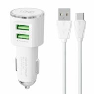 LDNIO DL-C29 car charger, 2x USB, 3.4A + USB-C cable (white)