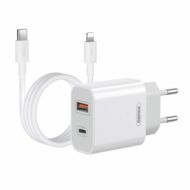 Wall charger Remax, RP-U68, USB-C, USB, 20W (white) + Lightning cable