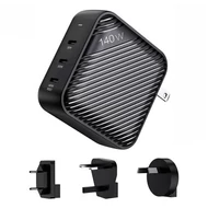 INVZI GanHub 3x USB-C hálózati töltő, 140W, EU/UK/AU/US (fekete)