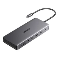 UGREEN CM681 hub, USB-C, 4x USB, 2x HDMI, DisplayPort, RJ45, SD/TF, AUX, PD 100W (szürke)