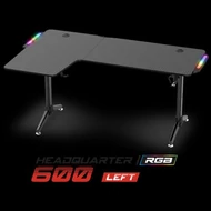Spirit of Gamer Gamer Asztal - Headquarter 600 L (MDF lap, fém lábak, fekete, RGB LED háttérvilágítás, 160 x 60 x 75cm)