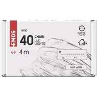 LED karácsonyi nano fényfüzér EMOS kültéri és beltéri, hideg fehér, időzítő 4m ezüst