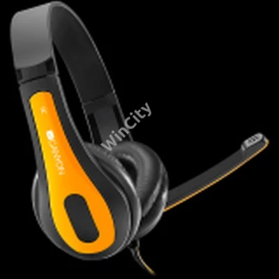 CANYON entry price PC headset, combined 3,5 plug, leather pads, Black-yellow