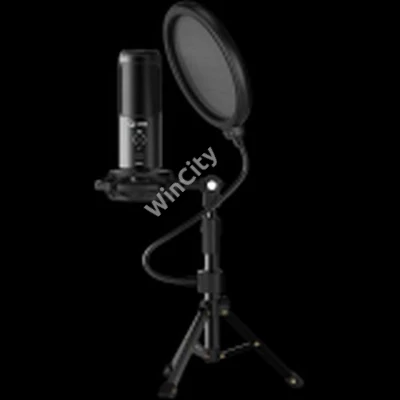 LORGAR Voicer 721, Gaming Microphone, Black, USB condenser microphone with tripod stand and pop filter, including 1 microphone, 1 metal tripod, 1 plastic shock mount, 1 windscreen cap, 2m USB Type C cable, 1 pop filter, 1 tripod mount ring, 154.6x56.1mm