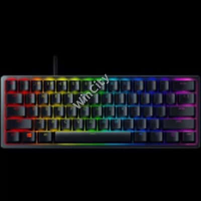 Razer Huntsman Mini - Clicky Optical (Purple Switch) - US - Black, Gaming Keyboard, Razer™ Optical Switches, size 60%, RGB Chroma, Doubleshot PBT Keycaps With Side-Printed Secondary Functions, Standard Bottom Row Layout, Fully programmable keys with on-th