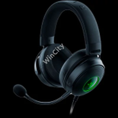 Razer Kraken V3, Gaming Headset, Detachable HyperClear Cardioid Mic, TriForce Titanium 50mm Drivers, Heat-Transfer Fabric/Leatherette/Memory Foam Earpads, THX Spatial Audio, Powered by Razer Chroma™ RGB, USB-A