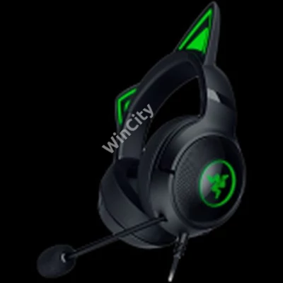 Kraken Kitty V2 - Black, Gaming headset, Kitty Ears, Stream Reactive Lighting, HyperClear Cardioid Mic, 40 mm TriForce Drivers, Built into the earcups microphone, Razer Chroma RGB (Ear and Earcups), Surround sound: Only available on Windows 10 64-bit