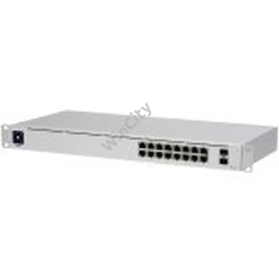 Ubiquiti USW-16-PoE 16-port Layer 2 PoE switch, 8 x GbE PoE+, 8 x GbE ports, 2 x 1G SFP ports, 42W total PoE Power, fanless, silent cooling, ESD/EMP protection, 1.3" touchscreen LCM display, Rackmount (Kit included)