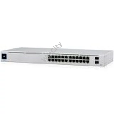 UBIQUITI Standard 24 PoE; (16) GbE PoE+, (8) GbE ports; (2) 1G SFP ports; 95W total PoE availability; Fanless, silent cooling.