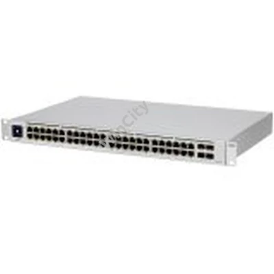 Ubiquiti USW-48-PoE, Layer 2 PoE switch, 32 x GbE PoE+, 16 x GbE ports, 4 x 1G SFP ports, 195W total PoE Power, Fanless, silent cooling, ESD/EMP protection, 1.3" touchscreen LCM display, Rackmount (Kit included)