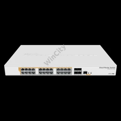 MikroTik Cloud Router Switch PoE 500W 24xGbit porttal, 4xSFP+ port, rackbe szerelhető