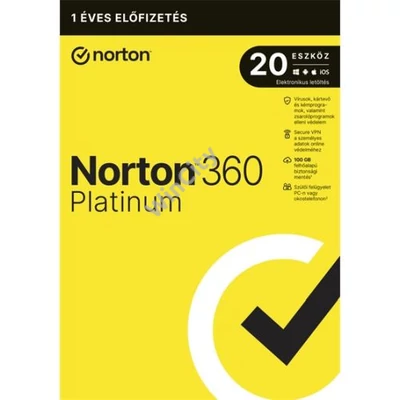 SW Norton 360 Platinum - 21428034 - 100GB HU 1 felhasználó, 20 eszköz/1 év, elektronikus licenc