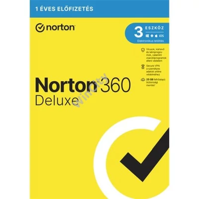 SW Norton 360 Deluxe - 21417488 - 25GB HU 1 felhasználó, 3 eszköz/1 év, elektronikus licenc