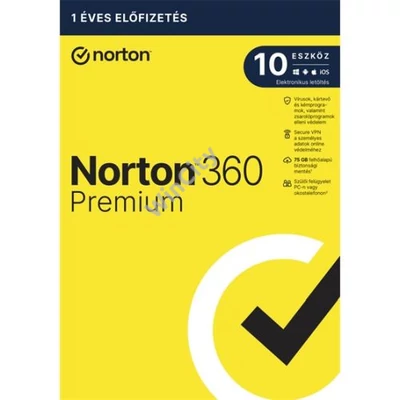 SW Norton 360 Premium - 21417486 - 75GB HU 1 felhasználó, 10 eszköz/1 év, elektronikus licenc