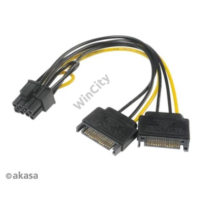 ADA Akasa 2xSATA apa - 6+2pin PCIe anya adapter - 15cm - AK-CBPW19-15