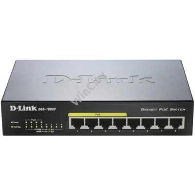 D-LINK Switch 8x1000Mbps (4xPOE) Menedzselhető Fémházas Asztali, DGS-1008P/E