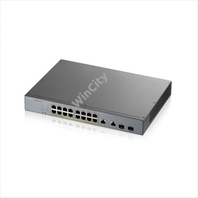 ZYXEL Switch 16x1000Mbps (16xPOE) + 2xGigabit kombó SFP Menedzselhető Rackes, GS1350-18HP-EU0101F