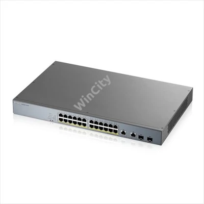 ZYXEL Switch 24x1000Mbps (24xPOE) + 2xGigabit kombó SFP Menedzselhető Rackes, GS1350-26HP-EU0101F