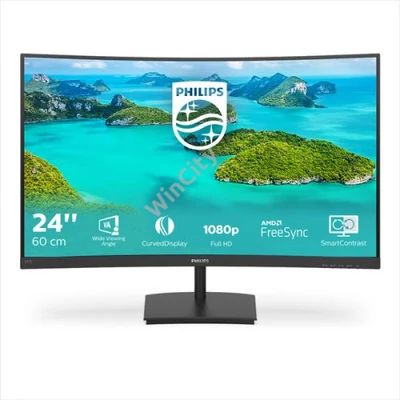 PHILIPS Ívelt VA monitor 23.6" 241E1SCA, 1920x1080, 16:9, 250cd/m2, 4ms, VGA/HDMI, hangszóró