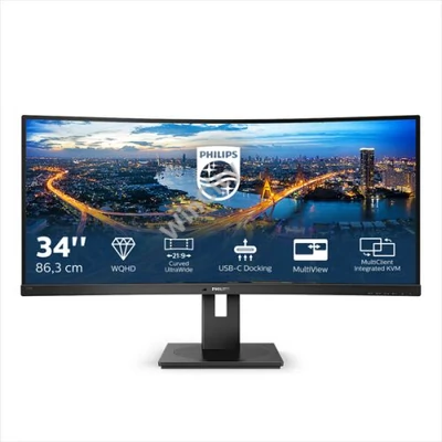 PHILIPS Ívelt VA monitor 34" 346B1C, 3440x1440, 21:9, 300cd/m2, 4ms, USB-C/USB-B/4xUSB/HDCP/LAN/DP/HDMI, hangsz.