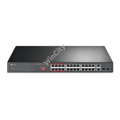 TP-LINK Switch 24x100Mbps (24xPOE+) + 2x1000Mbps + 2xGigabit kombó SFP, TL-SL1226P