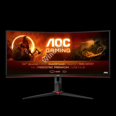 AOC Ívelt Gaming 144Hz VA monitor 34" CU34G2X/BK, 3440x1440, 21:9, 300cd/m2, 1ms, 2xHDMI/2xDisplayPort/4xUSB