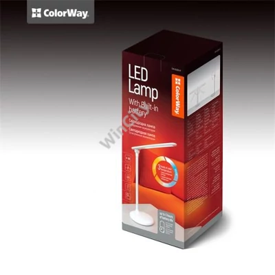 COLORWAY Asztali LED lámpa beépített akkumlátor, dönthető, 3200-4300-6500k, 300 lm, fehér (CW-DL02B-W)