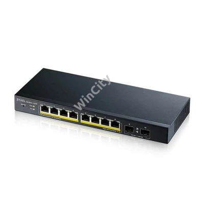 ZYXEL Switch 10x1000Mbps(8xPOE) + 2xGigabit SFP, Fémházas Menedzselhető (8GbE port), GS1900-10HP-EU0102F