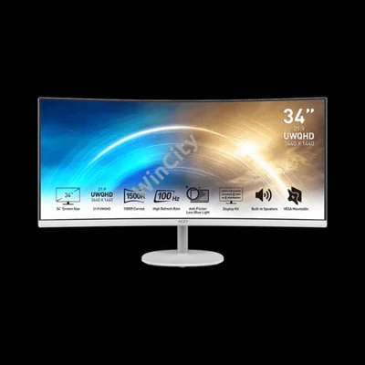 MSI Monitor Business PRO MP341CQW Ívelt 34" QHD, 3440x1440, 100Hz VA 21:9, 3000:1 CR, 300cd/m2, 4 ms, HDMI, DP, White