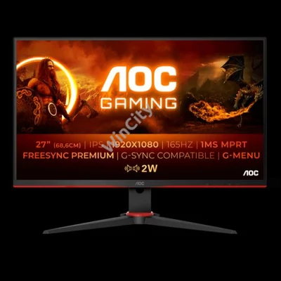 AOC Gaming 165Hz IPS monitor 27" 27G2SPAE/BK, 1920x1080, 16:9, 250cd/m2, 1ms, 2xHDMI/DisplayPort/VGA, hangszóró