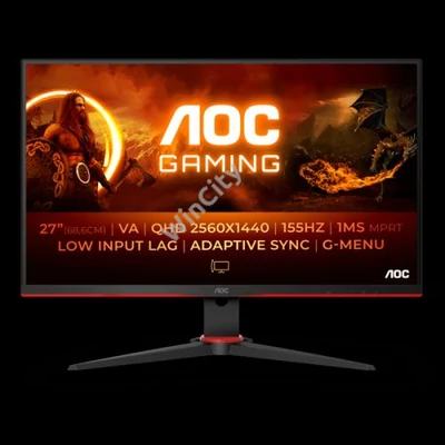 AOC Gaming 155Hz monitor 27" Q27G2E/BK, 2560x1440, 16:9, 250cd/m2, 1ms, 2xHDMI/DisplayPort