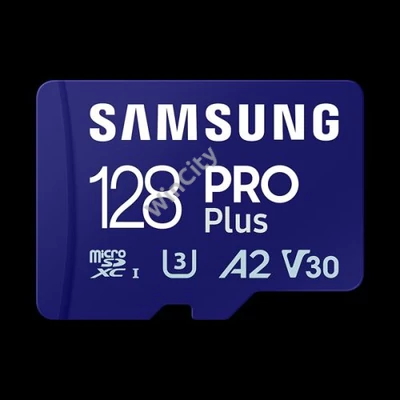 SAMSUNG Memóriakártya, PRO Plus microSDXC kártya 128GB, CLASS 10, UHS-I, U3, V30, A2, + Adapter, R180/W130