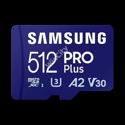 SAMSUNG Memóriakártya, PRO Plus microSDXC kártya 512GB, CLASS 10, UHS-I, U3, V30, A2, + Adapter, R180/W130