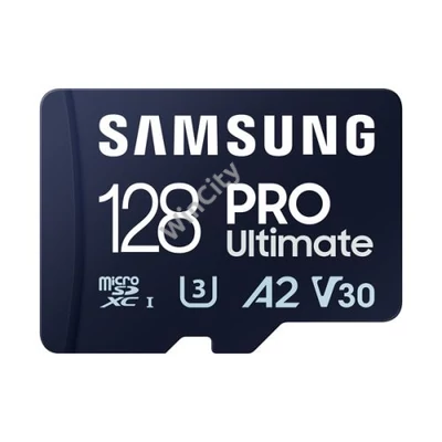 SAMSUNG Memóriakártya, PRO Ultimate microSD with Reader 128GB, Class 10, V30, A2, Grade 3 (U3), R200/W130, +Adapter