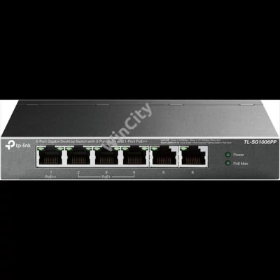 TP-LINK Switch 6x1000Mbps(3xPOE+ + 1xPOE++) Fémházas Asztali, TL-SG1006PP