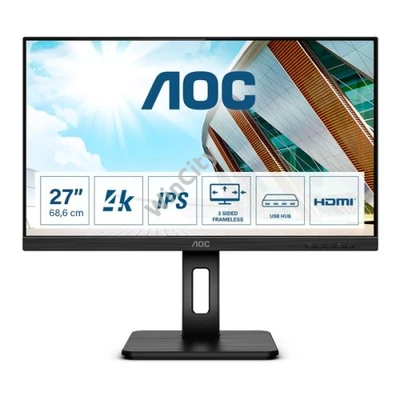 AOC IPS monitor 27" U27P2, 3840x2160, 16:9, 350cd/m2, 4ms, 2xHDMI/DisplayPort/4xUSB, Pivot, hangszóró