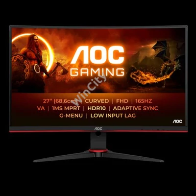 AOC Ívelt Gaming 165Hz VA monitor 27" C27G2E/BK, 1920x1080, 16:9, 250cd/m2, 1ms, 2xHDMI/DisplayPort/VGA