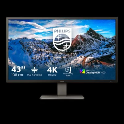 PHILIPS VA monitor 42.51" 439P1, 3840x2160, 16:9, 4ms, 400cd/m2, 3xHDMI/DisplayPort/USB-C/3xUSB/LAN/USB-C, hangszóró
