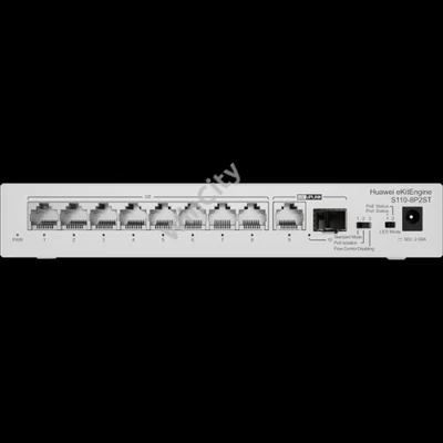 Huawei eKit Switch 8x1000Mbps (124W POE+) + 1x1000Mbps Uplink + 1x1GE (SFP), Nem menedzselhető, Asztali - S110-8P2ST