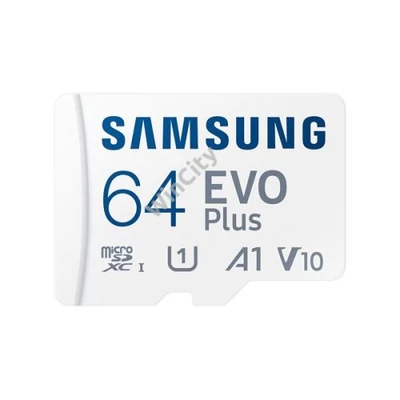 SAMSUNG Memóriakártya, EVO Plus microSDXC kártya, 64GB, UHS-I, U1, V10, A1, + SD Adapter, R160/W