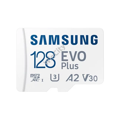 SAMSUNG Memóriakártya, EVO Plus microSDXC kártya ,128GB, UHS-1, U3, V30, A2, + SD Adapter, R160/W