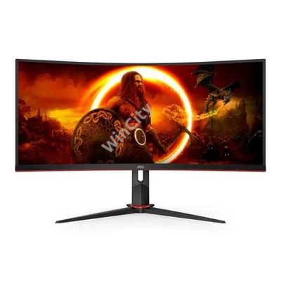 AOC Ívelt Gaming 180Hz VA monitor 34" CU34G2XP/BK, 3440x1440, 21:9, 430cd/m2, 1ms, 2xHDMI/DisplayPort, 4xUSB